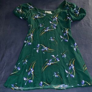 Urban Outfitters Emerald Dress with Indigo Floral Pattern